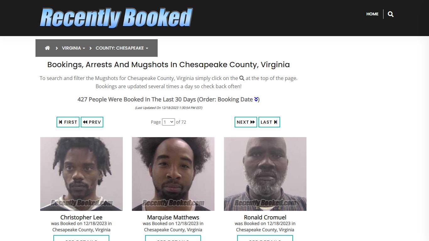 Bookings, Arrests and Mugshots in Chesapeake County, Virginia